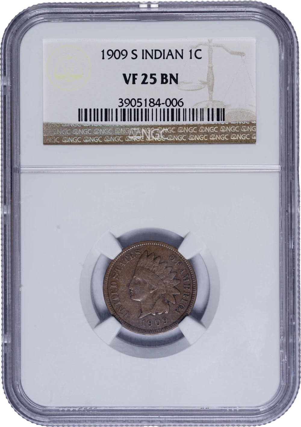 NGC VF-25 1909-S Indian Cent