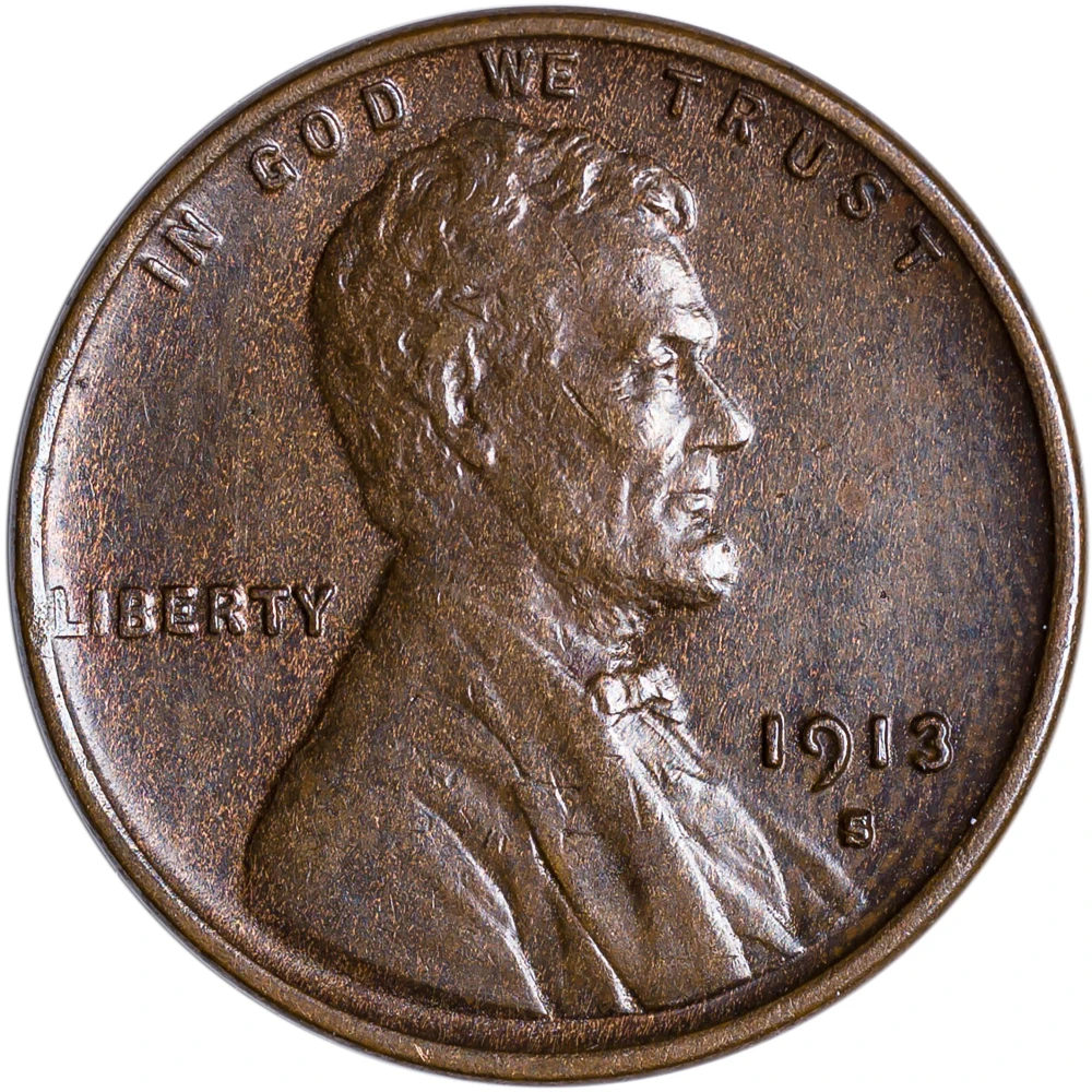 AU-50 1913-S Lincoln Cent