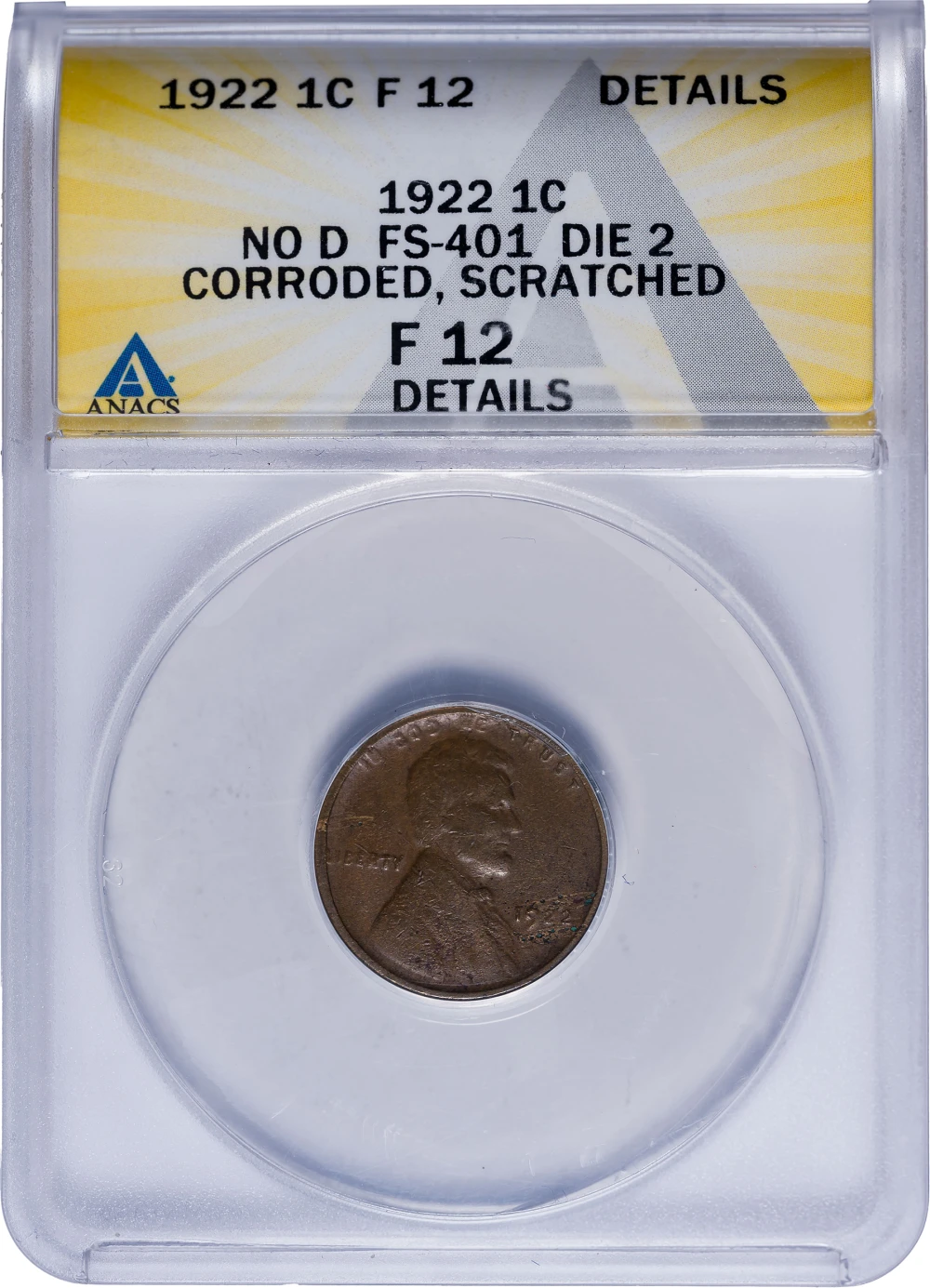 ANACS Fine-12 Details 1922 "Plain" Lincoln Cent