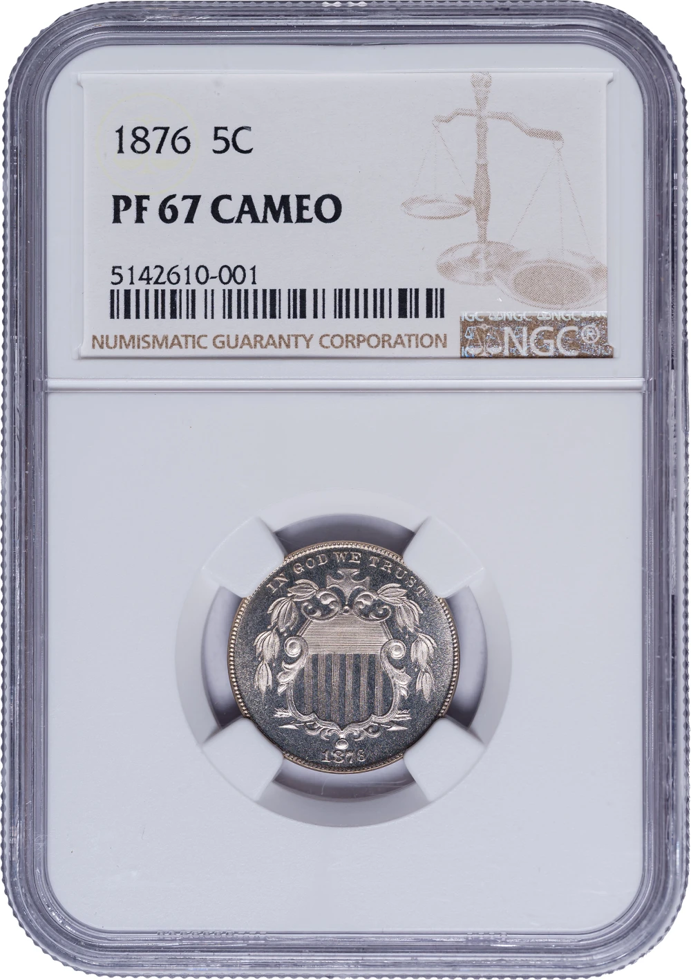 NGC Proof-67 CAMEO 1876 Shield Nickel