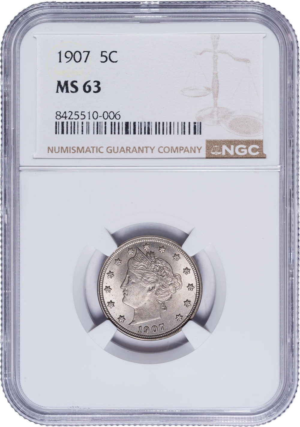 NGC MS-63 1907 Liberty Nickel