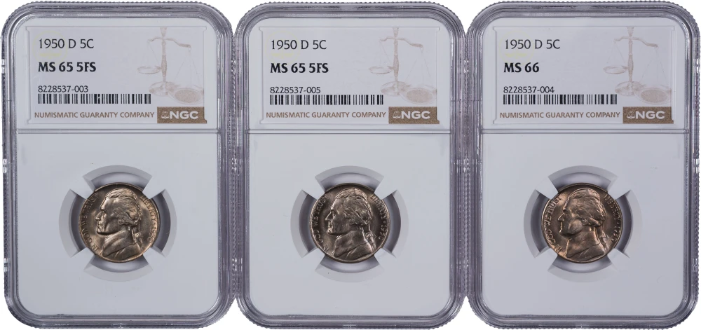 NGC-Certified 1950-D Nickel Threesome