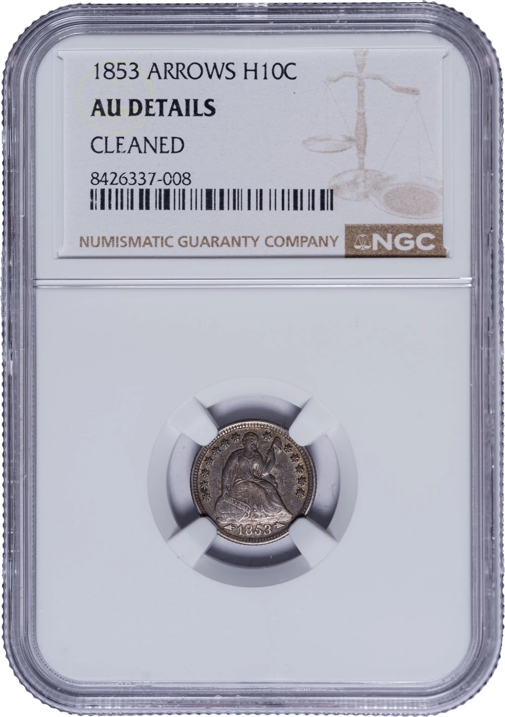 NGC AU Details 1853 Arrows Half Dime