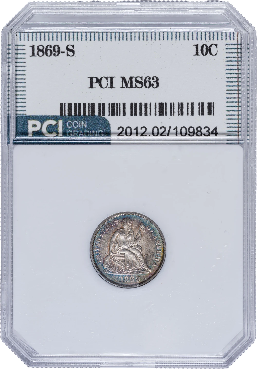 PCI MS-63 1869-S Seated Dime