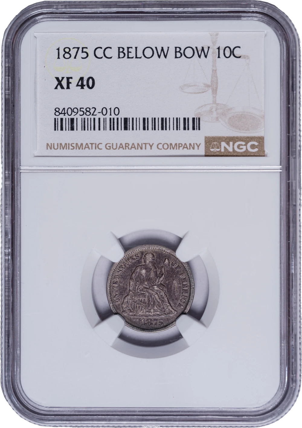 NGC EF-40 1875-CC Seated Dime