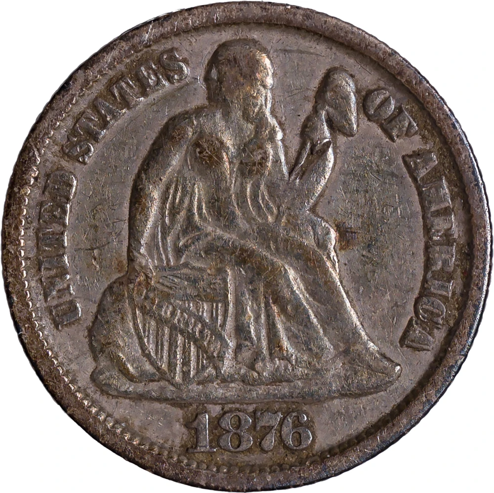 VF-20 1876-CC Double Die Seated Dime