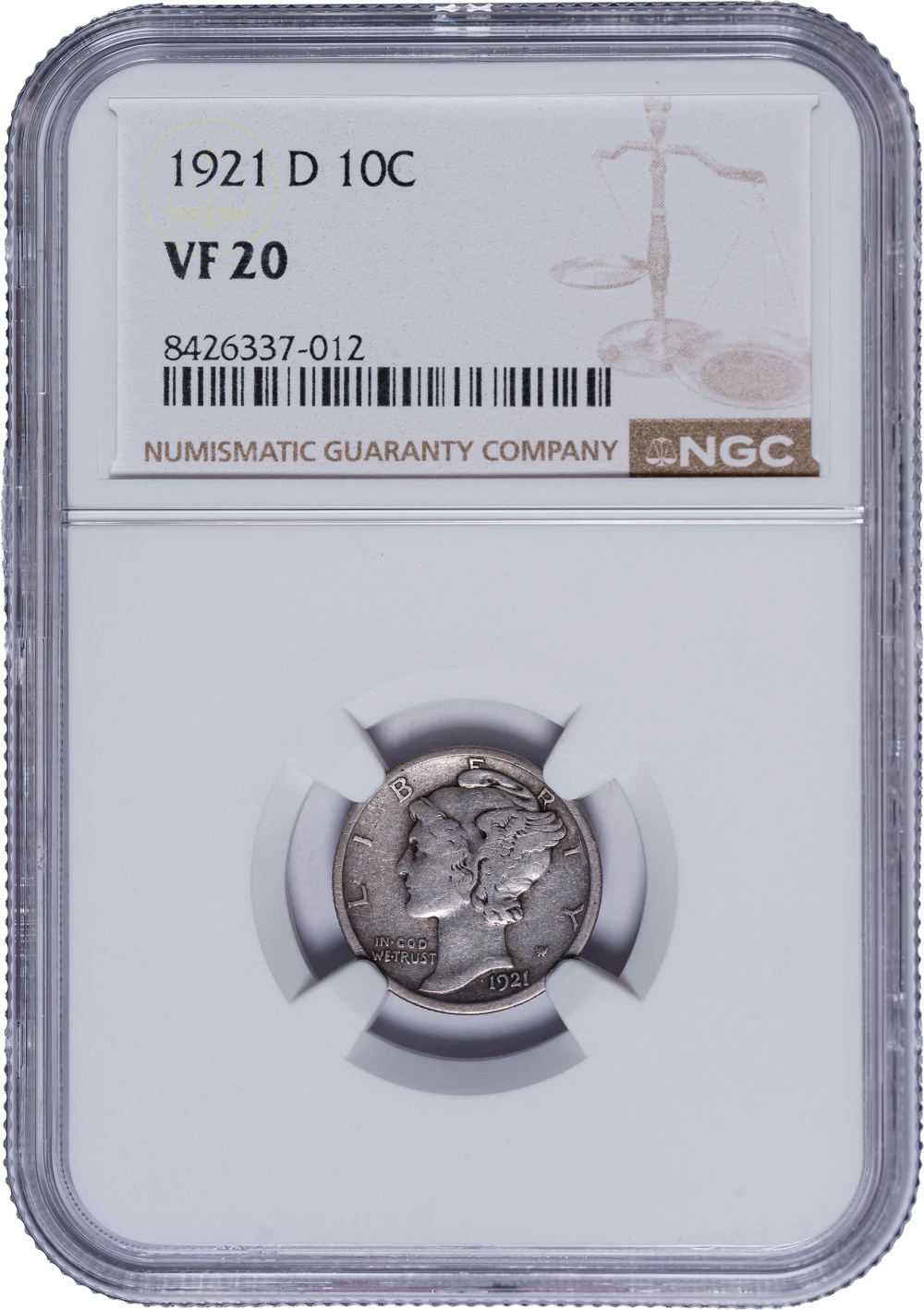 NGC VF-20 1921-D Mercury Dime