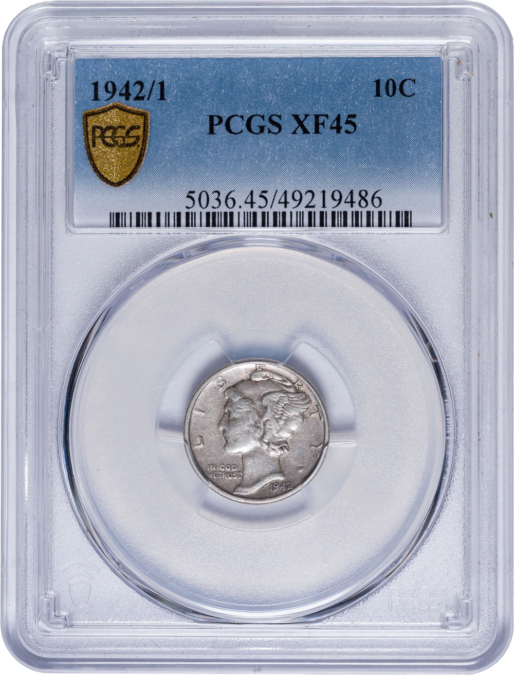 PCGS EF-45 1942/1 Overdate Mercury Dime