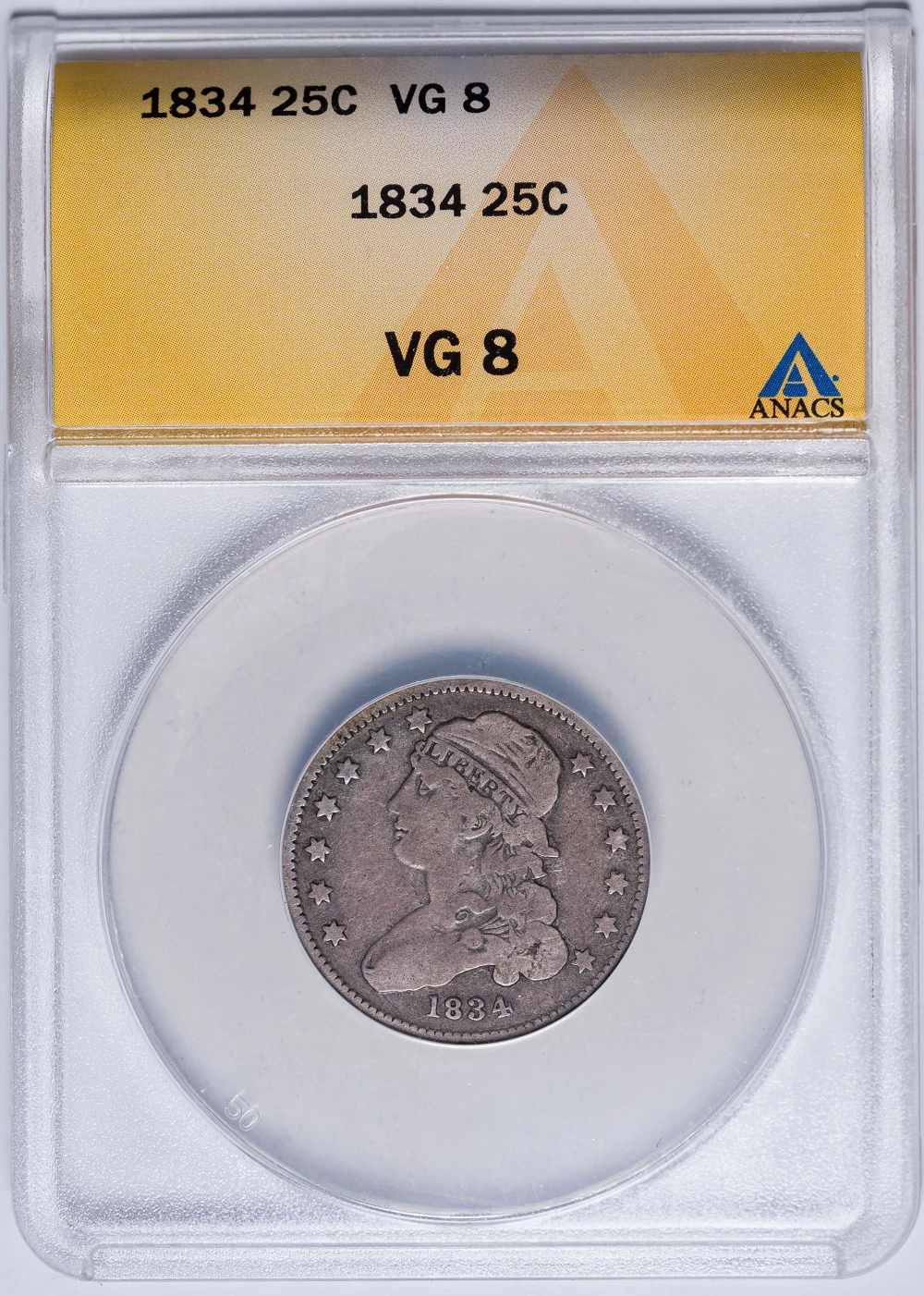 ANACS VG-8 1834 Bust Quarter