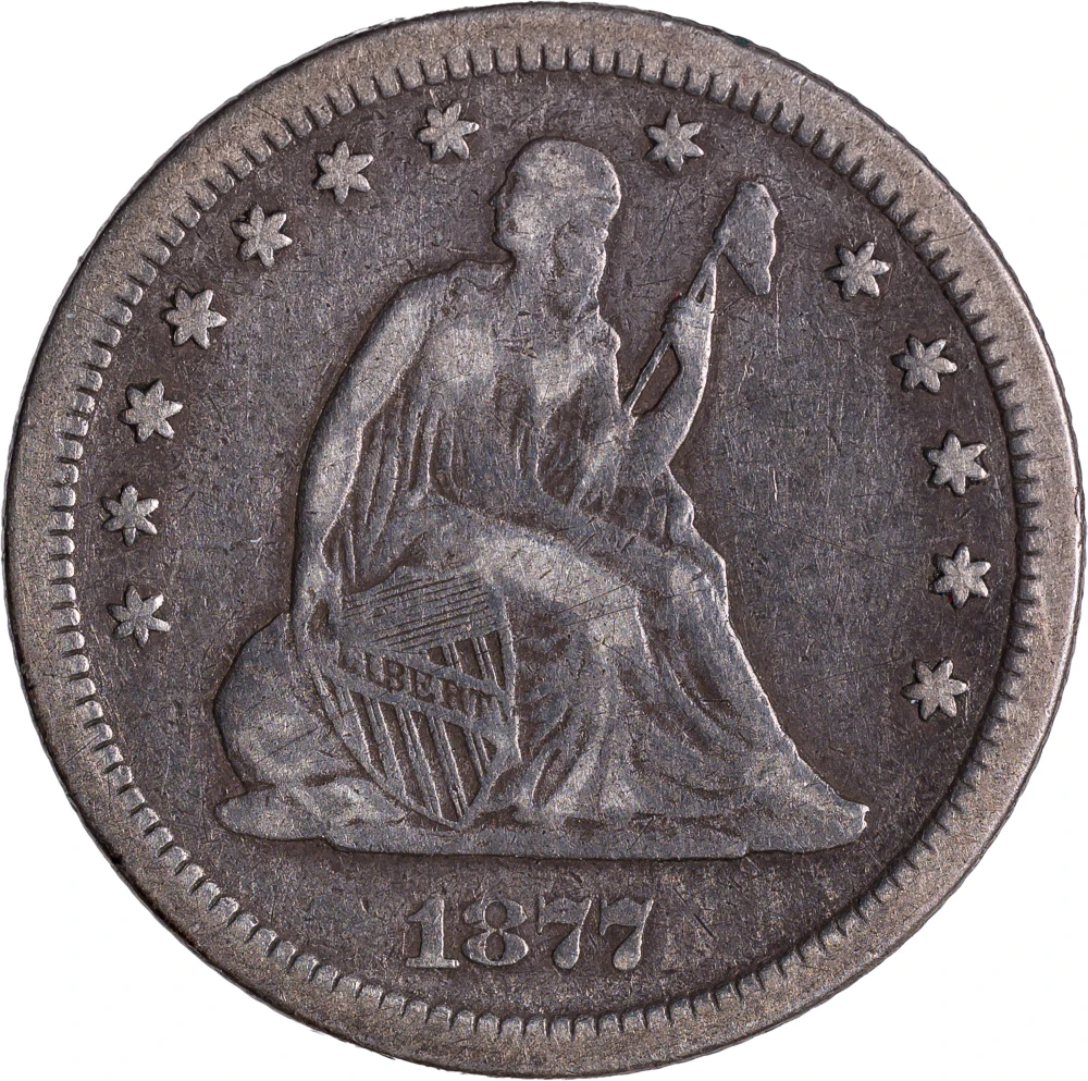 F-VF-15 1877-CC Seated Quarter