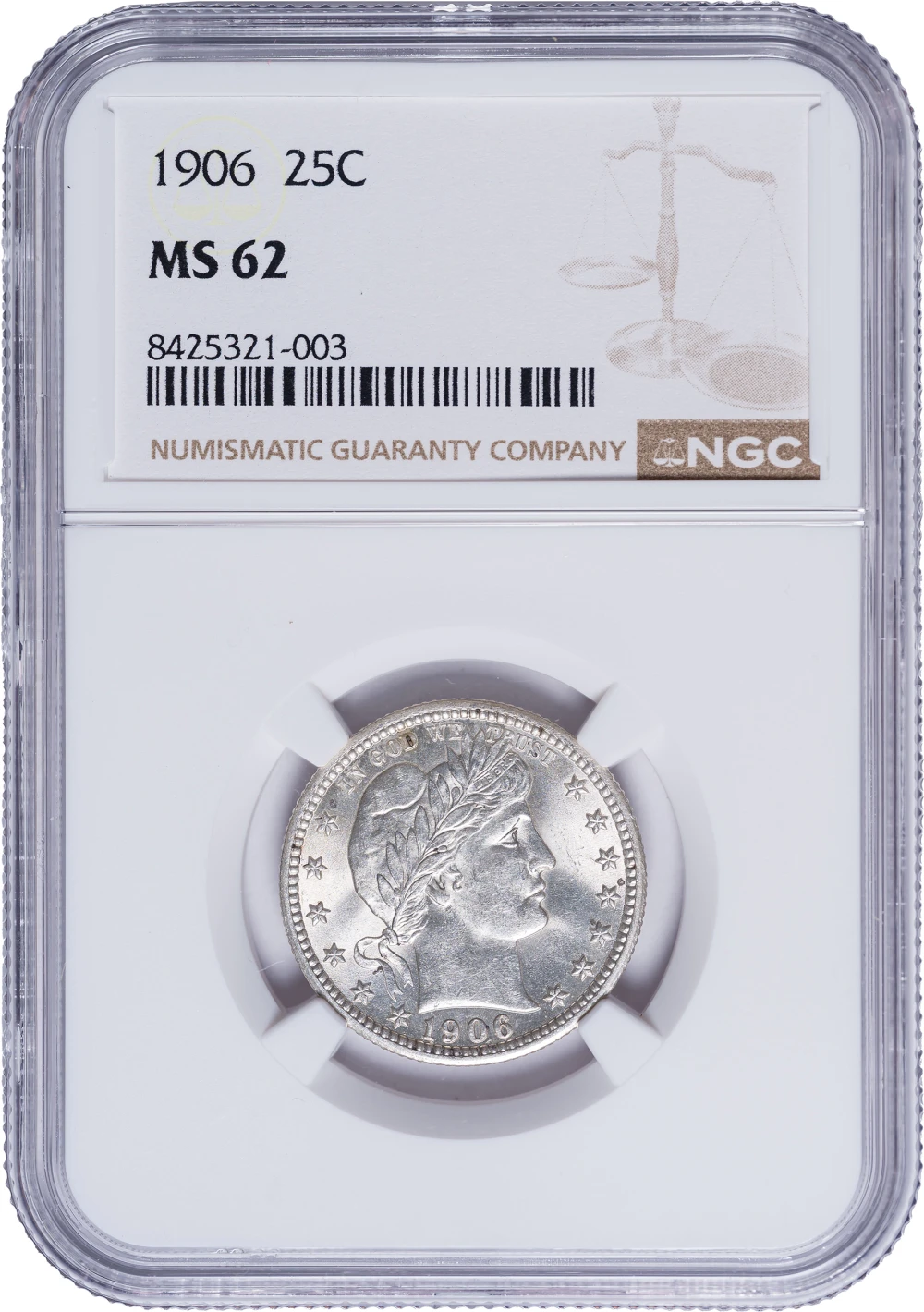 NGC MS-62 1906 Barber Quarter 