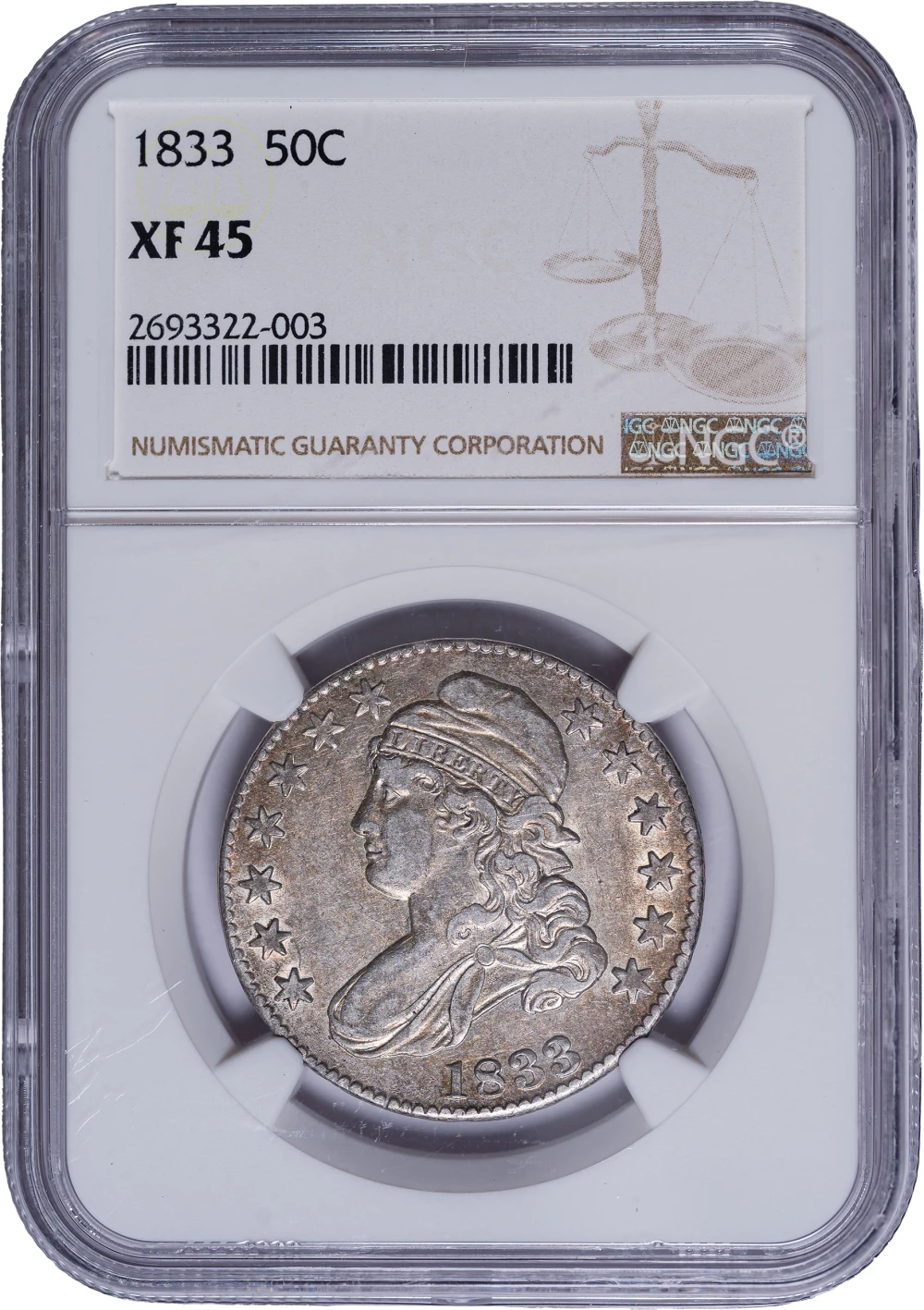 NGC EF-45 1833 Bust Half Dollar