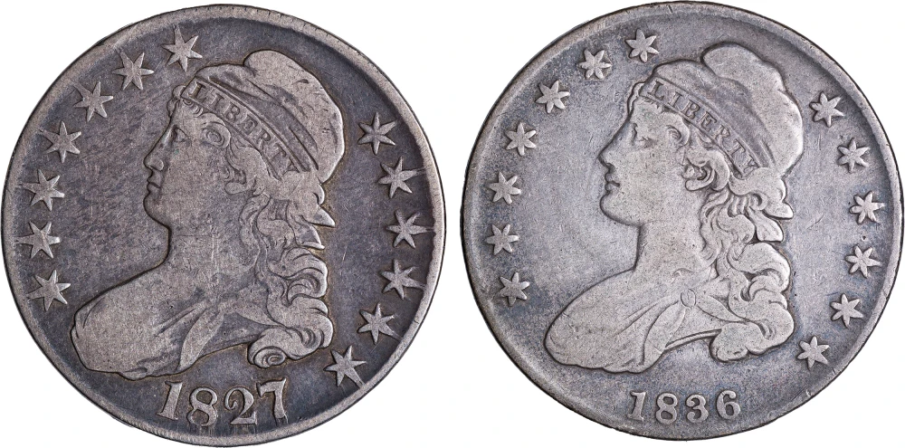 F-12 1827 & 1836 Bust Half Dollar Pair