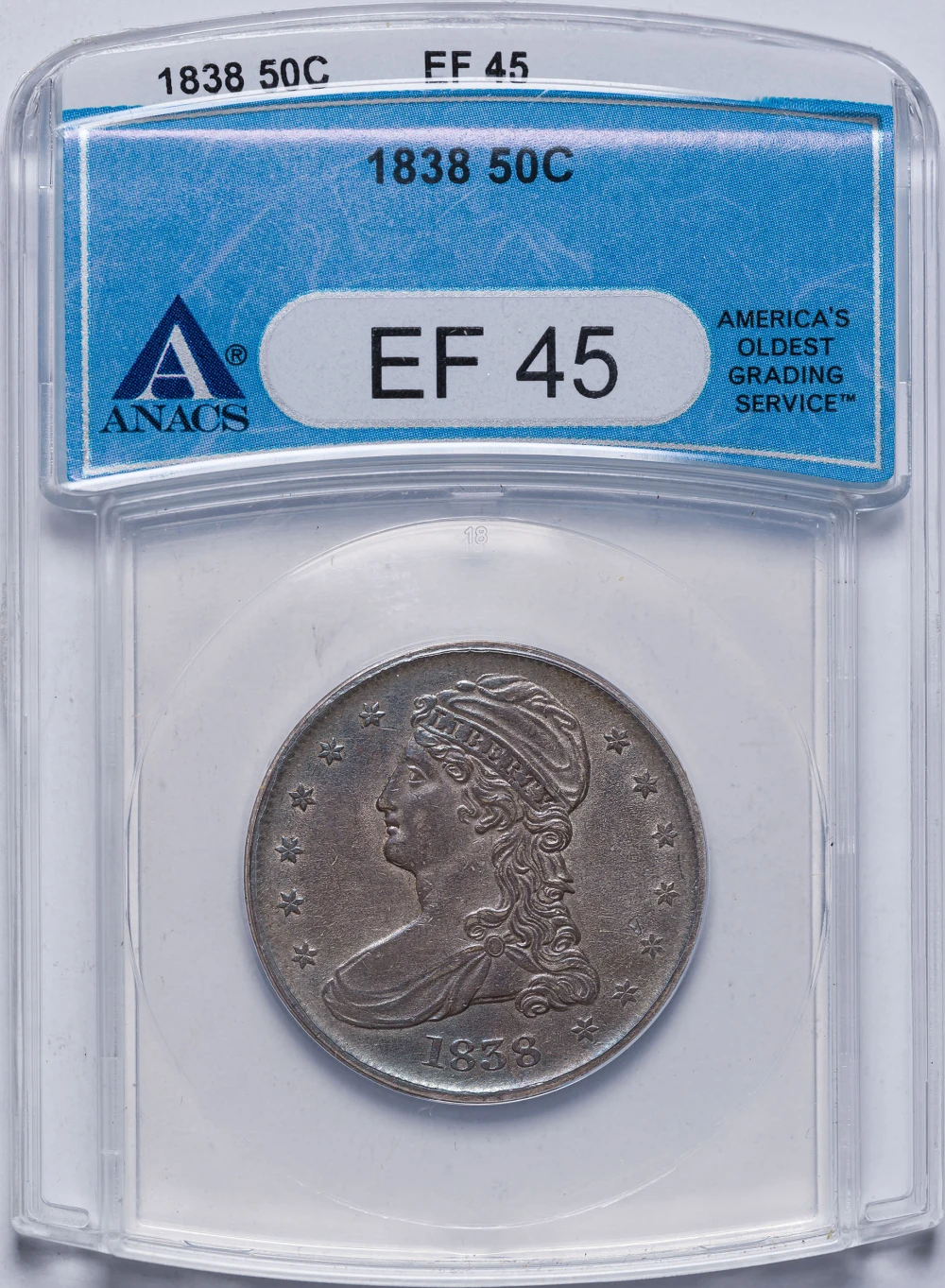 ANACS EF-45 1838 Reeded Edge Half Dollar