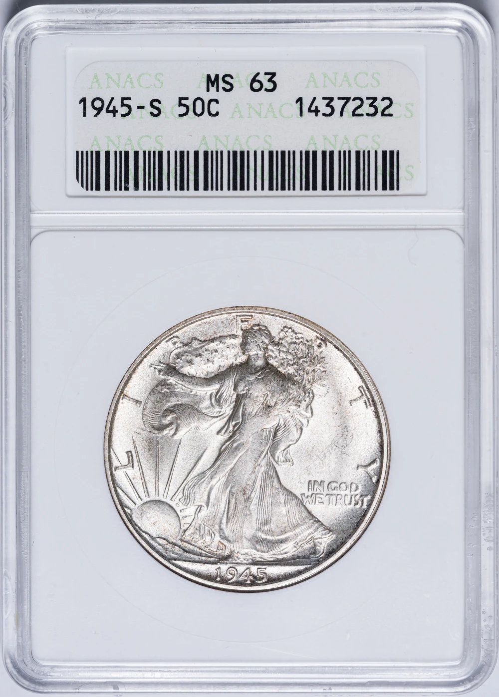 ANACS 1945-S Walking Liberty Half Dollar
