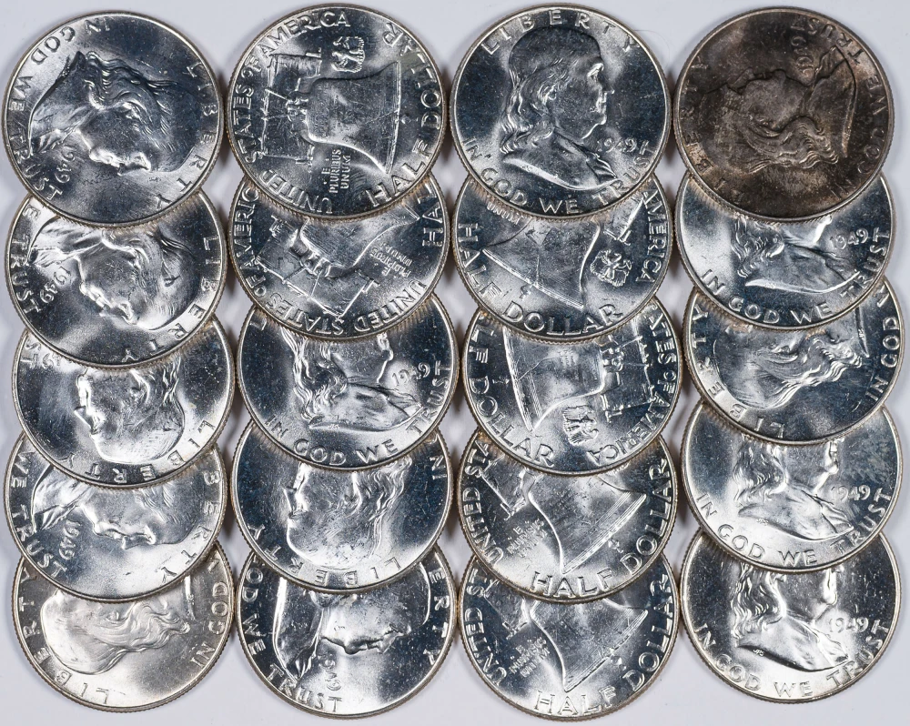 Original BU Roll Of 1949 Franklin Half Dollars