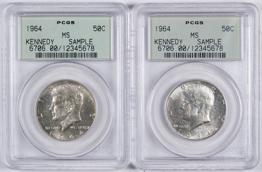 Pair Of PCGS Sample 1964 Kennedy Half Dollars