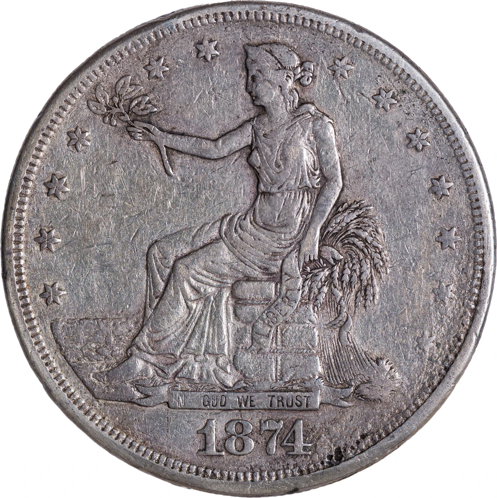 EF-40 Details 1874-CC Trade Dollar