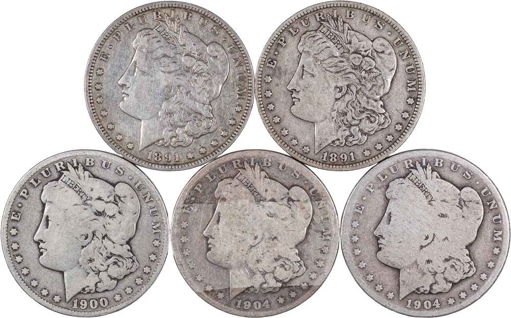 5 Mixed Morgan Dollars