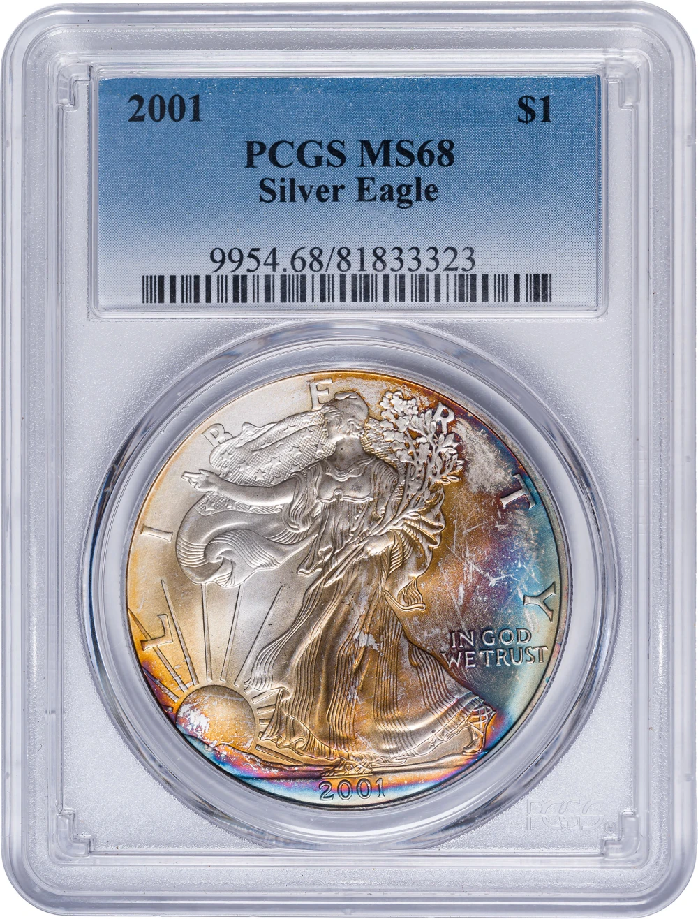 PCGS MS-68 Toned 2001 American Eagle Dollar