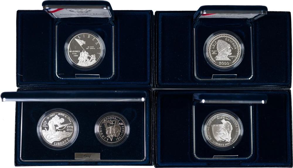4 Proof Modern Commemorative Silver Dollars