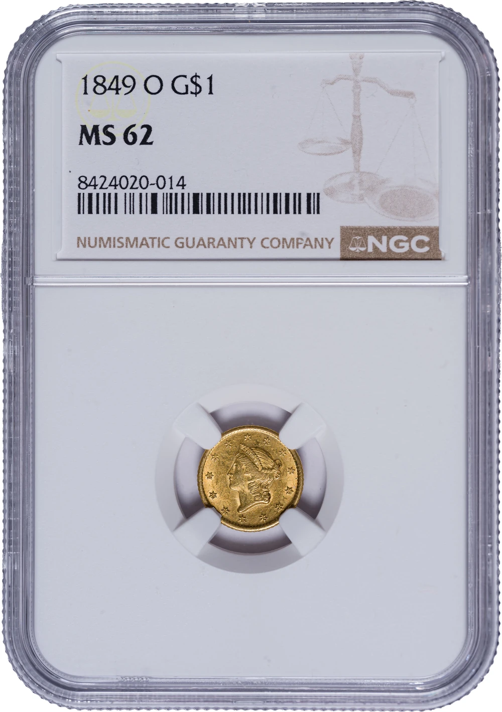 NGC MS-62 1849-O $1 Gold