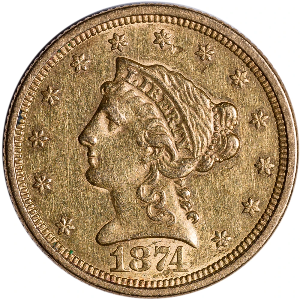 AU-50+ 1874 $2.50 Gold Liberty