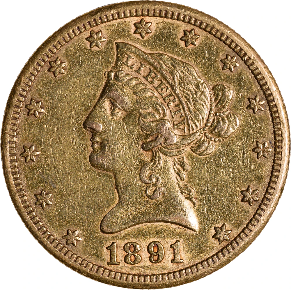 AU Details 1891-CC $10 Gold Liberty