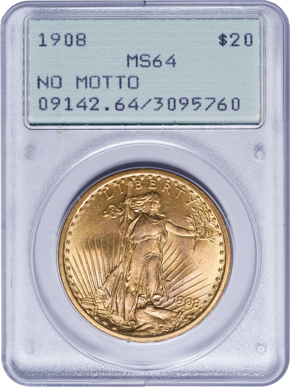 PCGS MS-64 Rattler 1908 $20 St. Gaudens Gold