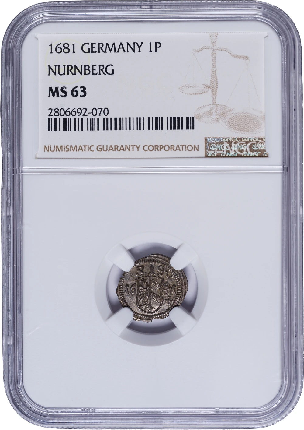 German States. Nurnberg. NGC MS-63 1681 Pfenning