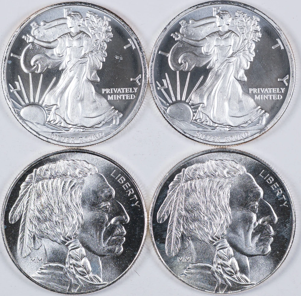 4 Pcs 1 Ounce Silver Rounds