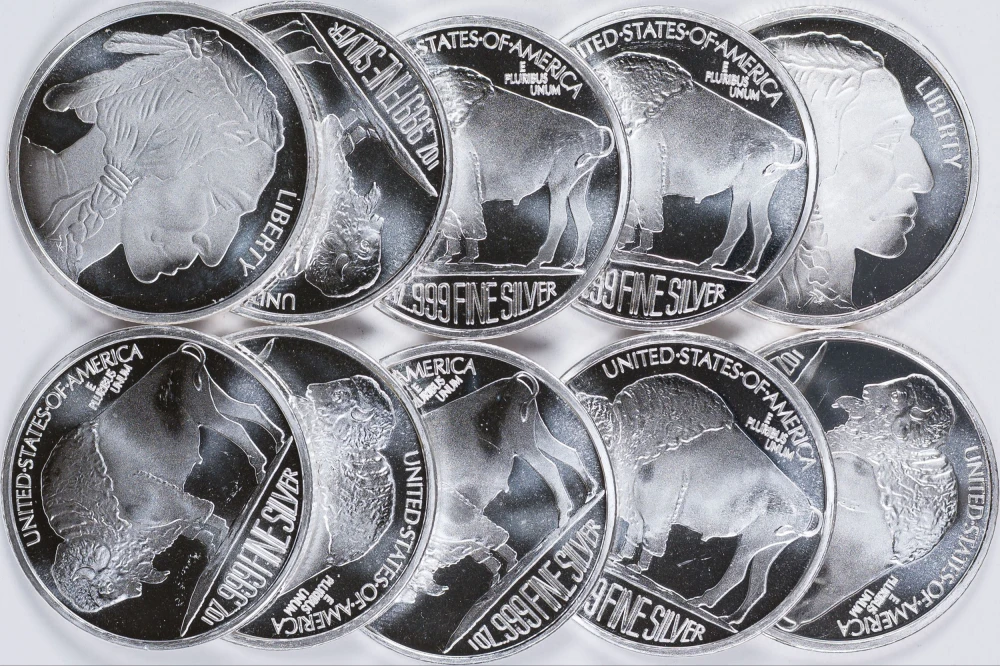 10 Pcs 1 Ounce Silver Rounds