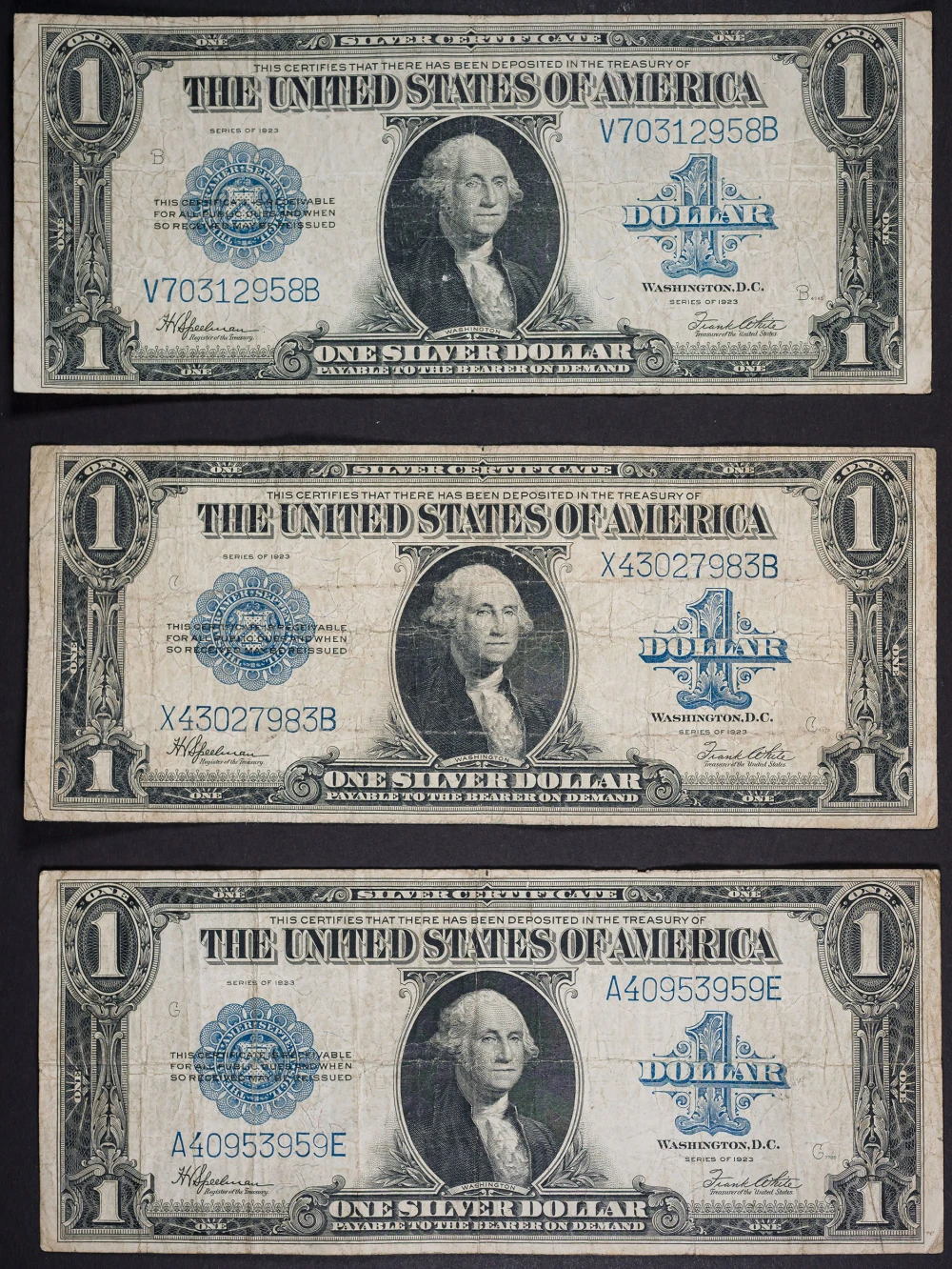 Trio Of 1923 $1 Silver Certificates