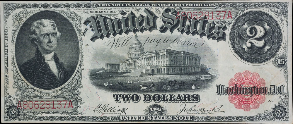 VF+ 1917 $2 Legal Tender