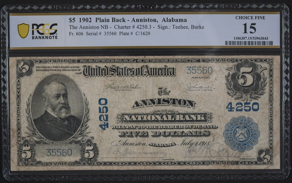 PCGS F-15 1902 Alabama $5 Plain Back