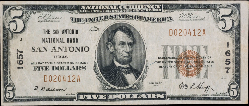 VF 1929 San Antonio Texas $5 National