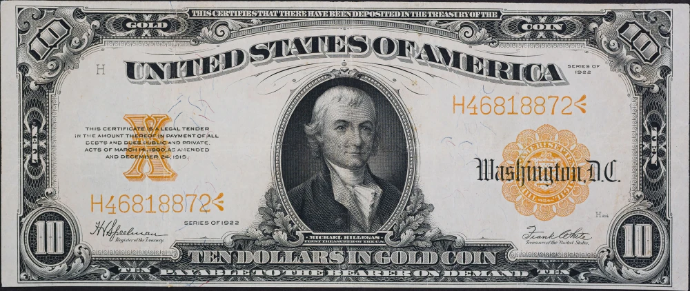 EF 1922 $10 Gold Certificate