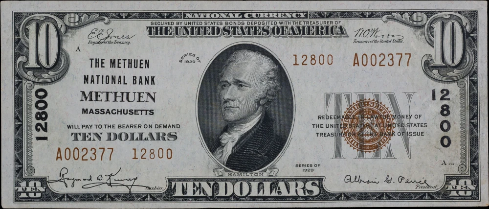 EF/AU 1929 Massachusetts $10 National