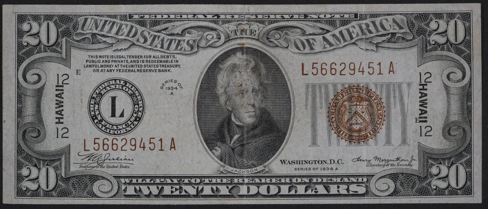 VF 1934 A $20 Hawaii Overprint