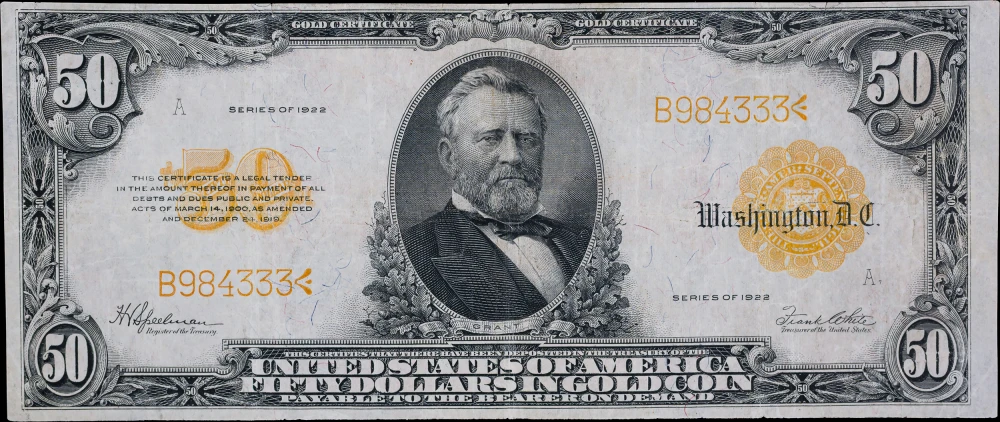 VF+ 1922 $50 Gold Certificate