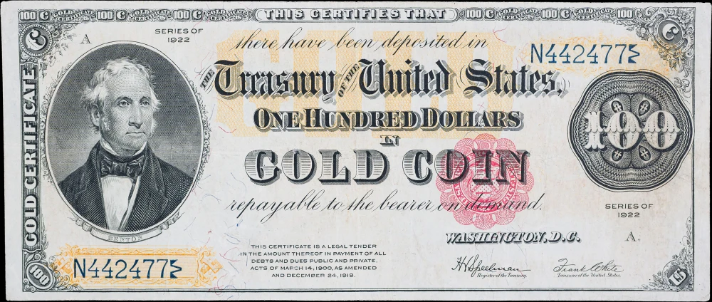 VF+ 1922 $100 Gold Certificate