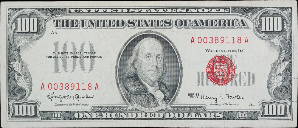 VF-EF 1966 Red Seal $100 Legal Tender U.S. Note
