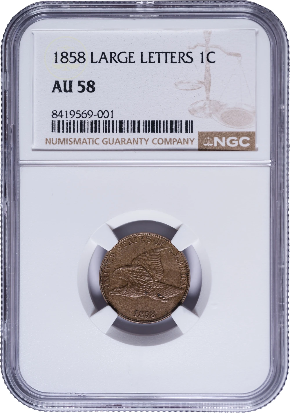NGC AU-58 1858 Flying Eagle Cent