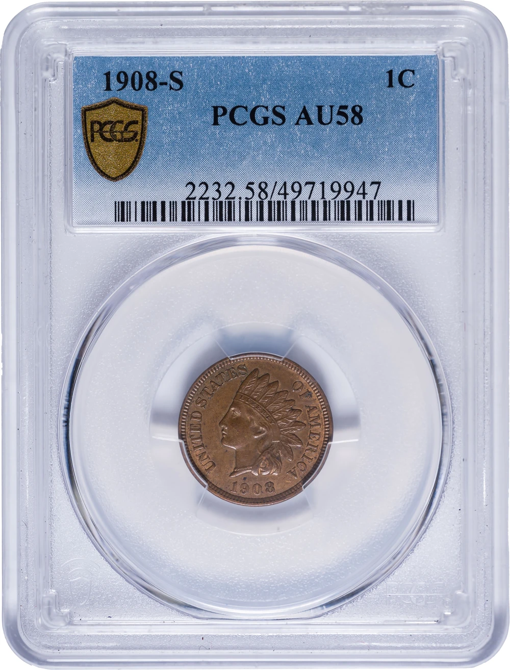 PCGS AU-58 1908-S Indian Cent