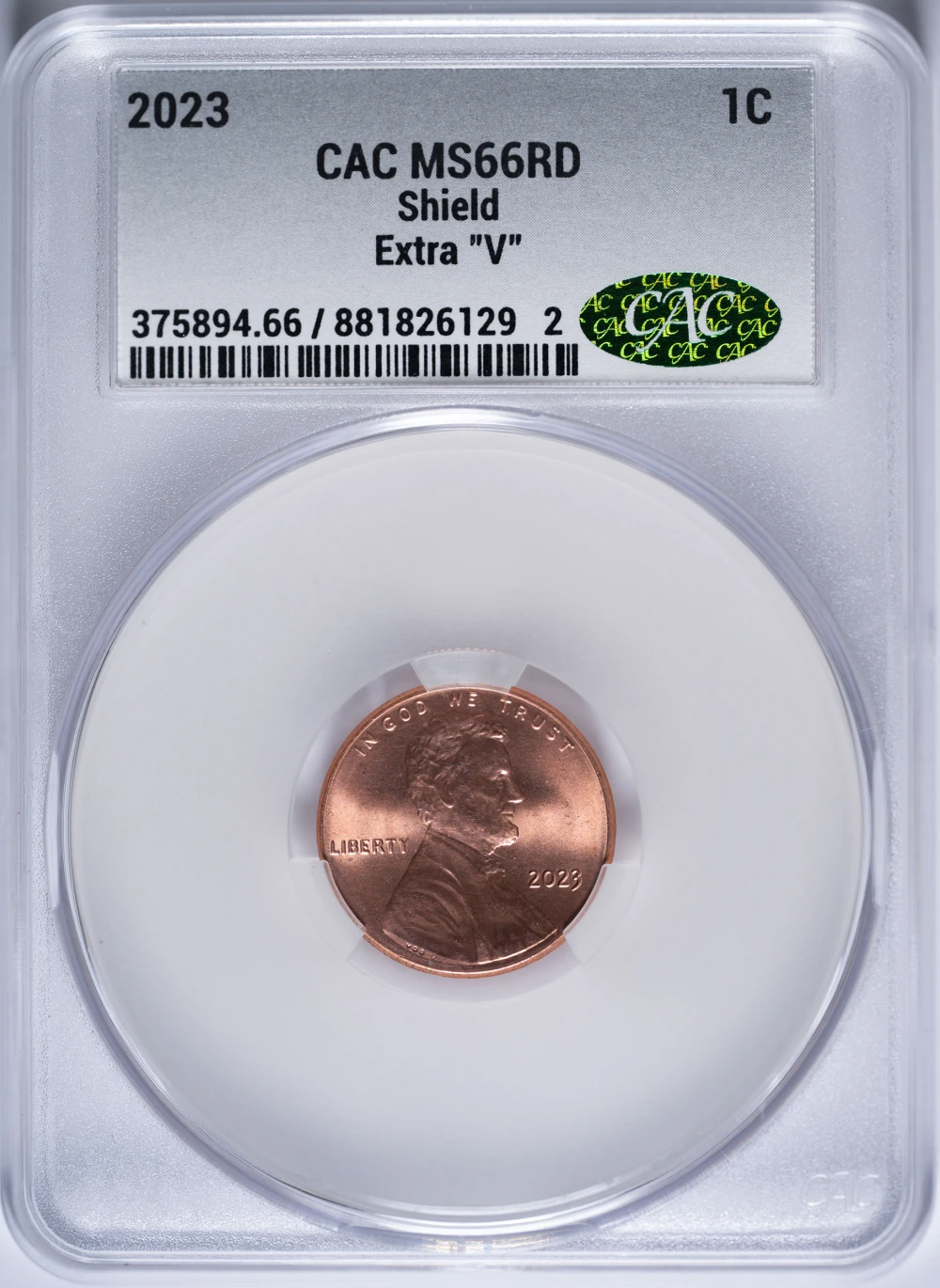 CACG MS-66 RD 2023 "Extra V" Lincoln Cent