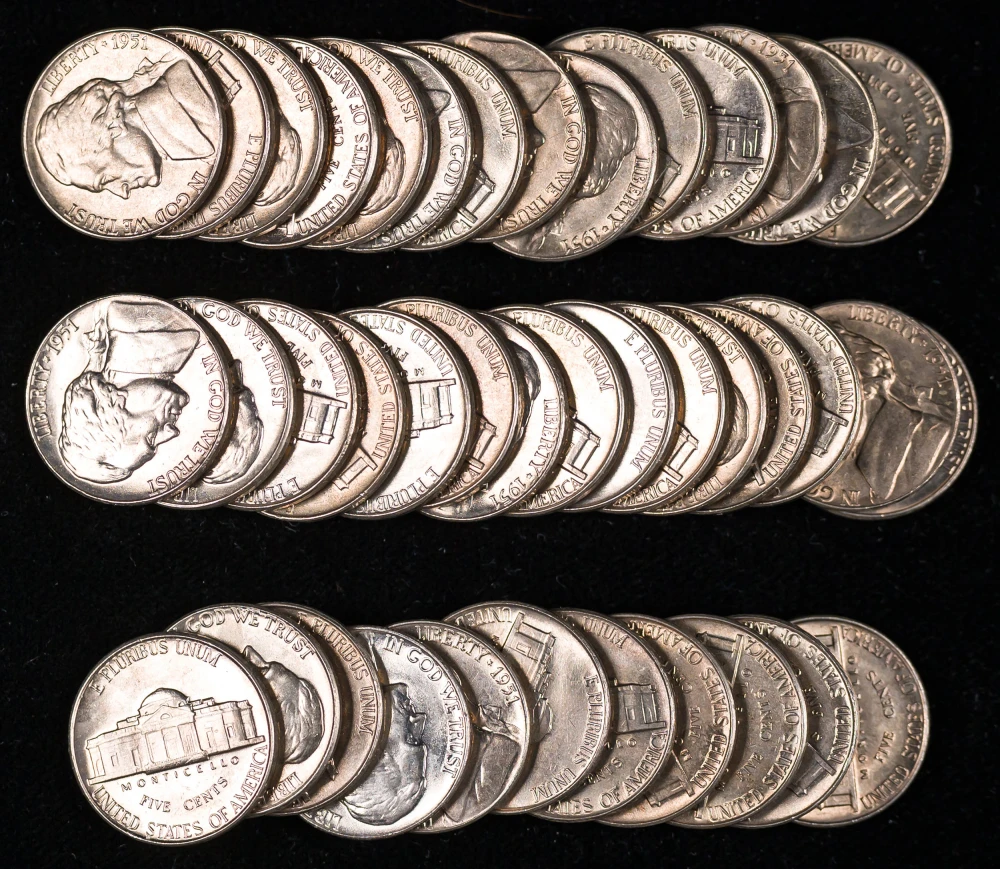 Original BU 1951 Jefferson Nickel Roll