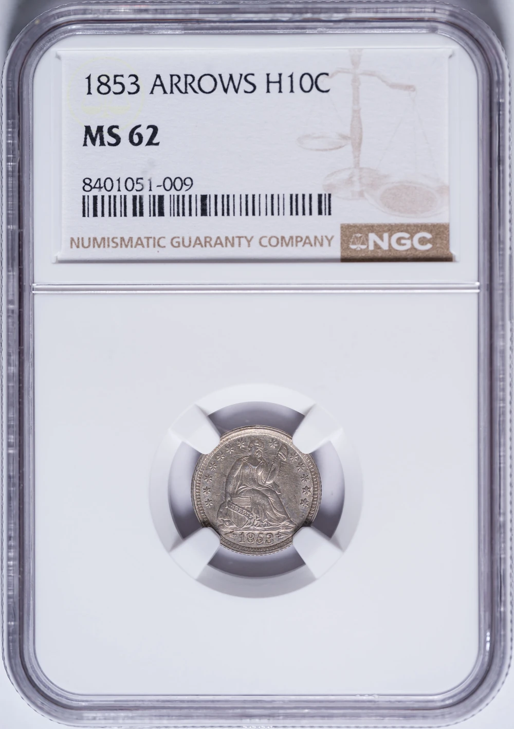 NGC MS-62 1853 Arrows Half Dime