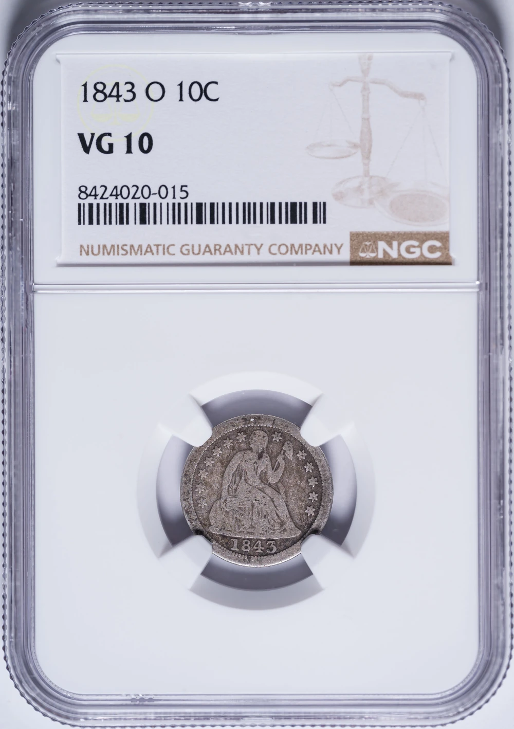NGC VG-10 1843-O Seated Dime