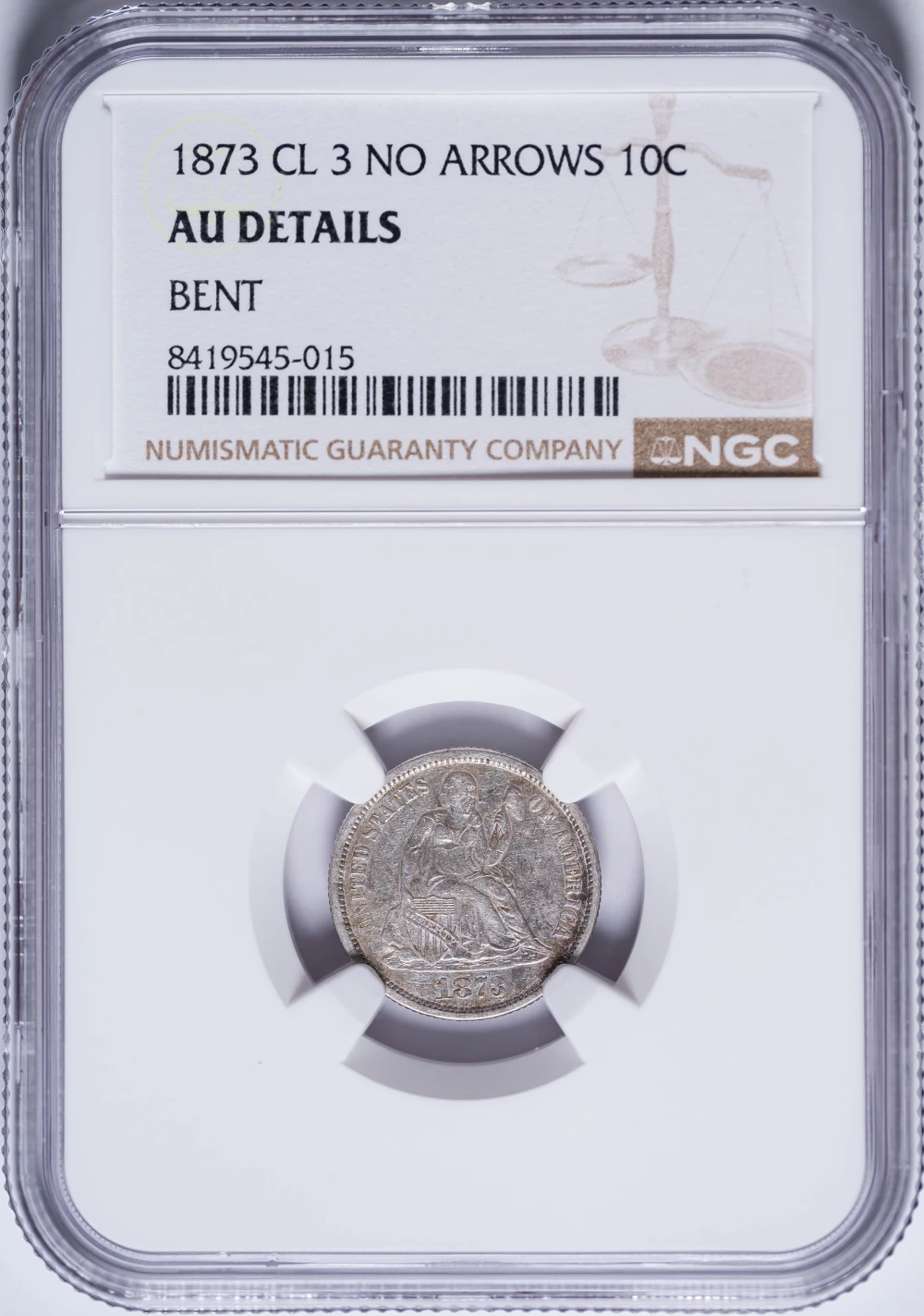 NGC AU Details 1873 Seated Dime