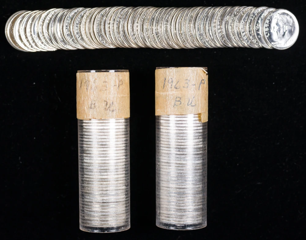 Trio Of BU 1963 Roosevelt Dime Rolls